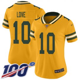 Nike Green Bay Packers #10 Jordan Love Gold Womens Stitched NFL Limited Inverted Legend 100th Season Jersey