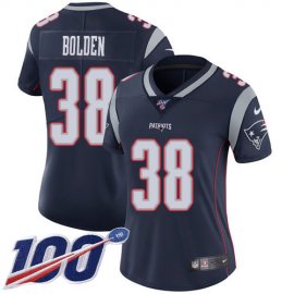 Nike New England Patriots #38 Brandon Bolden Navy Blue Team Color Womens Stitched NFL 100th Season Vapor Limited Jersey