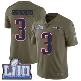 Nike New England Patriots #3 Stephen Gostkowski Olive Super Bowl LIII Bound Mens Stitched NFL Limited 2017 Salute To Service Jersey
