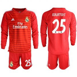 Real Madrid #25 Courtois Red Goalkeeper Long Sleeves Soccer Club Jersey