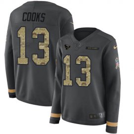 Nike Houston Texans #13 Brandin Cooks Anthracite Salute to Service Womens Stitched NFL Limited Therma Long Sleeve Jersey