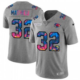 Kansas City Chiefs #32 Tyrann Mathieu Mens Nike Multi-Color 2020 NFL Crucial Catch NFL Jersey Greyheather