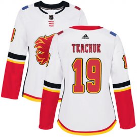 Adidas Calgary Flames #19 Matthew Tkachuk White Road Authentic Womens Stitched NHL Jersey