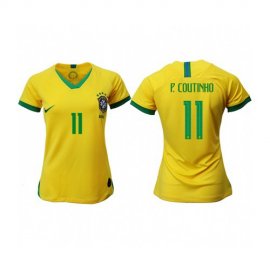 Womens Brazil #11 P.Coutinho Home Soccer Country Jersey