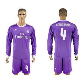 Real Madrid #4 Sergio Ramos Away Long Sleeves Soccer Club Jersey