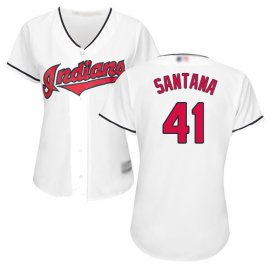 Cleveland Indians #41 Carlos Santana White Home Womens Stitched MLB Jersey