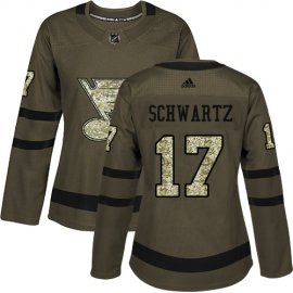 Adidas St. Louis Blues #17 Jaden Schwartz Green Salute to Service Womens Stitched NHL Jersey