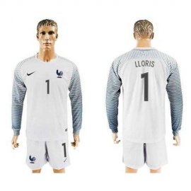 France #1 LLORIS White Goalkeeper Long Sleeves Soccer Country Jersey