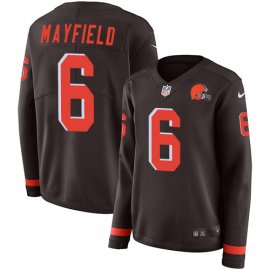 Nike Cleveland Browns #6 Baker Mayfield Brown Team Color Womens Stitched NFL Limited Therma Long Sleeve Jersey