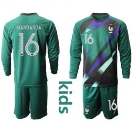France #16 Mandanda Green Goalkeeper Long Sleeves Kid Soccer Country Jersey