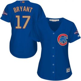 Chicago Cubs #17 Kris Bryant Blue 2017 Gold Program Cool Base Womens Stitched MLB Jersey