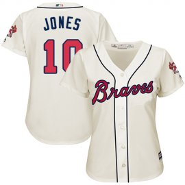 Atlanta Braves #10 Chipper Jones Cream Alternate Womens Stitched MLB Jersey