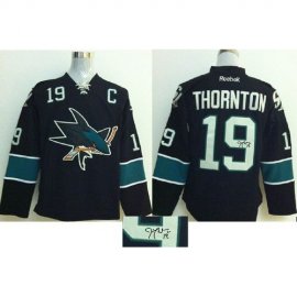 San Jose Sharks #19 Joe Thornton Black Autographed Stitched NHL Jersey