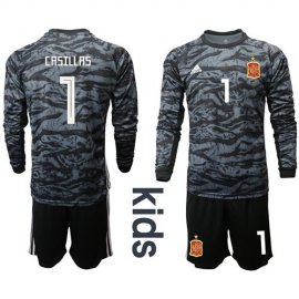 Spain #1 Casillas Black Long Sleeves Goalkeeper Kid Soccer Country Jersey