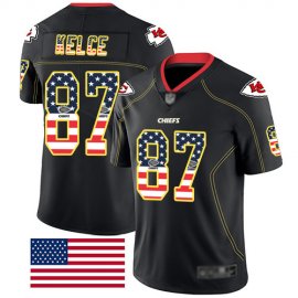 Nike Kansas City Chiefs #87 Travis Kelce Black Mens Stitched NFL Limited Rush USA Flag Jersey