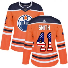 Adidas Edmonton Oilers #41 Mike Smith Orange Home Authentic USA Flag Womens Stitched NHL Jersey