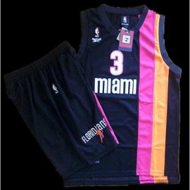 Miami Floridians 3 Dwyane Wade Black ABA Hardwood Classic Swingman Jersey & Shorts Suit Cheap