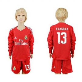 Real Madrid #13 K.Casilla Red Goalkeeper Long Sleeves Kid Soccer Club Jersey