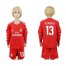 Real Madrid #13 K.Casilla Red Goalkeeper Long Sleeves Kid Soccer Club Jersey