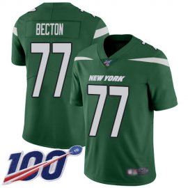 Nike New York Jets #77 Mekhi Becton Green Team Color Mens Stitched NFL 100th Season Vapor Untouchable Limited Jersey