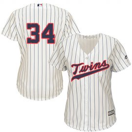 Minnesota Twins #34 Kirby Puckett Cream Strip Alternate Womens Stitched MLB Jersey