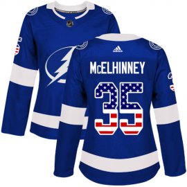 Adidas Tampa Bay Lightning #35 Curtis McElhinney Blue Home Authentic USA Flag Womens Stitched NHL Jersey