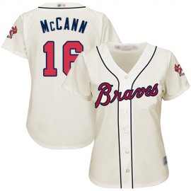 Atlanta Braves #16 Brian McCann Cream Alternate Womens Stitched MLB Jersey