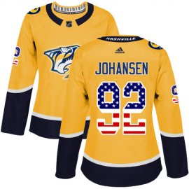 Adidas Nashville Predators #92 Ryan Johansen Yellow Home Authentic USA Flag Womens Stitched NHL Jersey