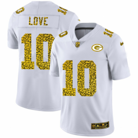 Green Bay Packers #10 Jordan Love Mens Nike Flocked Leopard Print Vapor Limited NFL Jersey White