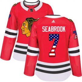 Adidas Chicago Blackhawks #7 Brent Seabrook Red Home Authentic USA Flag Womens Stitched NHL Jersey
