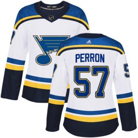 Adidas St. Louis Blues #57 David Perron White Road Authentic Womens Stitched NHL Jersey