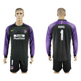 Atletico Madrid #1 Moya Black Goalkeeper Long Sleeves Soccer Club Jersey