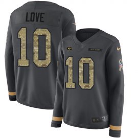 Nike Green Bay Packers #10 Jordan Love Anthracite Salute to Service Womens Stitched NFL Limited Therma Long Sleeve Jersey