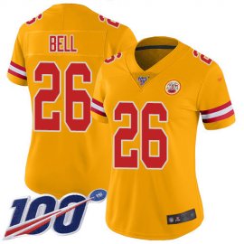 Nike Kansas City Chiefs #26 LeVeon Bell Gold Womens Stitched NFL Limited Inverted Legend 100th Season Jersey