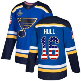Adidas St. Louis Blues #16 Brett Hull Blue Home Authentic USA Flag Stanley Cup Champions Stitched NHL Jersey