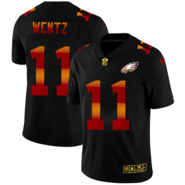 Philadelphia Eagles #11 Carson Wentz Mens Black Nike Red Orange Stripe Vapor Limited NFL Jersey