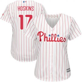 Philadelphia Phillies #17 Rhys Hoskins White(Red Strip) Home Womens Stitched MLB Jersey
