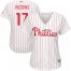 Philadelphia Phillies #17 Rhys Hoskins White(Red Strip) Home Womens Stitched MLB Jersey