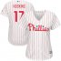 Philadelphia Phillies #17 Rhys Hoskins White(Red Strip) Home Womens Stitched MLB Jersey