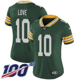 Nike Green Bay Packers #10 Jordan Love Green Team Color Womens Stitched NFL 100th Season Vapor Untouchable Limited Jersey
