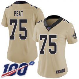 Nike New Orleans Saints #75 Andrus Peat Gold Womens Stitched NFL Limited Inverted Legend 100th Season Jersey