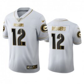 Green Bay Packers #12 Aaron Rodgers Mens Nike White Golden Edition Vapor Limited NFL 100 Jersey