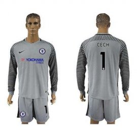 Chelsea #1 Cech Grey Goalkeeper Long Sleeves Soccer Club Jersey