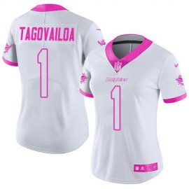 Nike Miami Dolphins #1 Tua Tagovailoa White/Pink Womens Stitched NFL Limited Rush Fashion Jersey