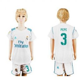 Real Madrid #3 Pepe White Home Kid Soccer Club Jersey