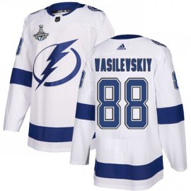 Adidas Tampa Bay Lightning #88 Andrei Vasilevskiy White Road Authentic Youth 2020 Stanley Cup Champions Stitched NHL Jersey