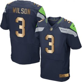 Nike Seattle Seahawks #3 Russell Wilson Steel Blue Team Color Mens Stitched NFL Elite Gold Jersey