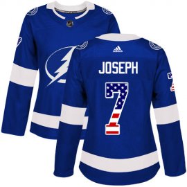 Adidas Tampa Bay Lightning #7 Mathieu Joseph Blue Home Authentic USA Flag Womens Stitched NHL Jersey