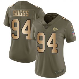 Nike Kansas City Chiefs #94 Terrell Suggs Olive/Gold Womens Stitched NFL Limited 2017 Salute To Service Jersey