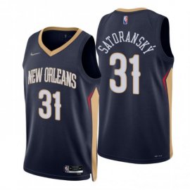 Nike New Orleans Pelicans #31 Tomas Satoransky Navy Mens 2021-22 NBA 75th Anniversary Diamond Swingman Jersey – Icon Edition Mens